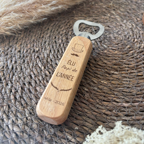 Décapsuleur en bois personnalisé - Fête des grands-pères - Élu Papi de l'année