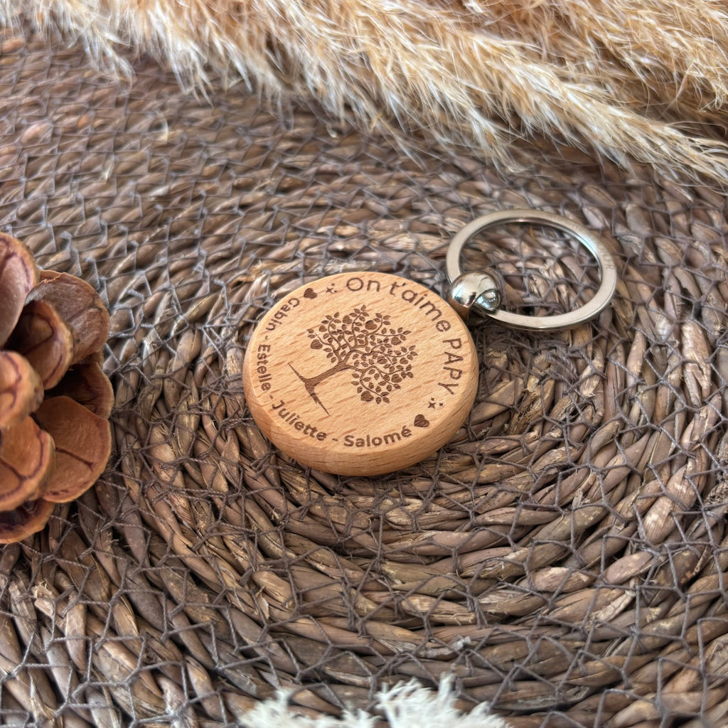 Porte-clés bois personnalisé Papi - Motif Arbre de Vie